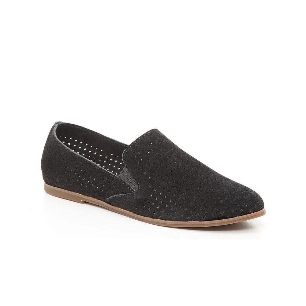 Lucky Brand Perforated Black Suede Carthy Slip On Loafer
